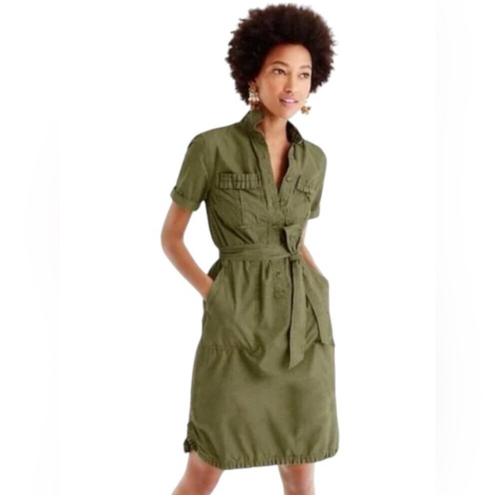 NWT J. Crew Utility shirt dress ruffle hem midi